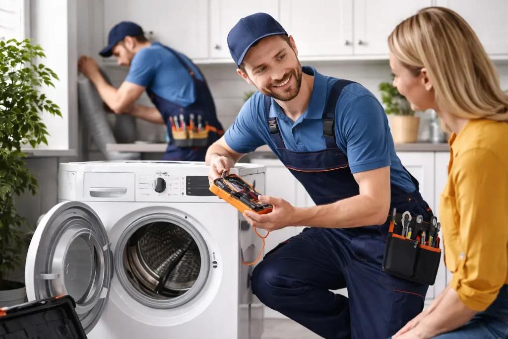 Dryer Repair Abilene, TX – Same-Day Service 4 Technicians servicing a dryer in laundry room1