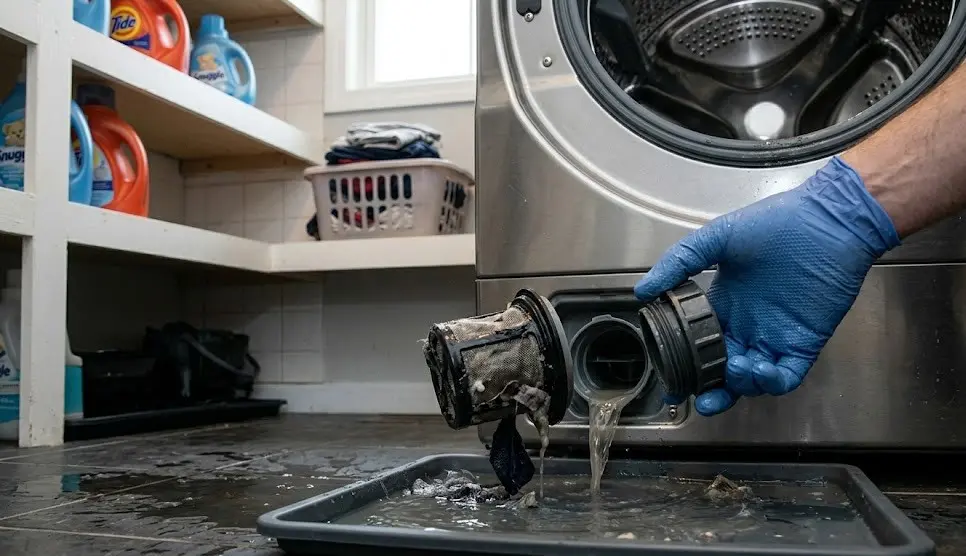 Cleaning washer drain pump filter to fix drainage problem