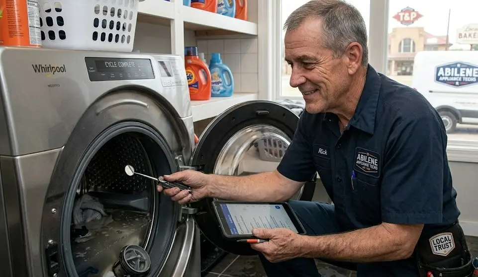 Abilene appliance technician inspecting a washing machine 4